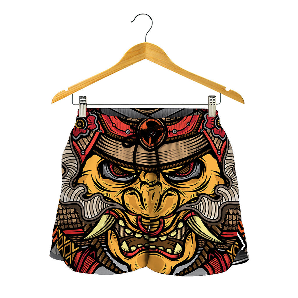 Japanese Samurai Mask Print Women's Shorts