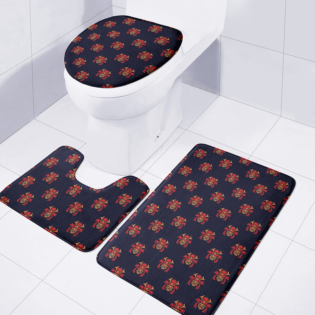 Japanese Samurai Pattern Print 3 Piece Bath Mat Set