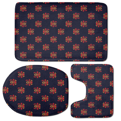 Japanese Samurai Pattern Print 3 Piece Bath Mat Set