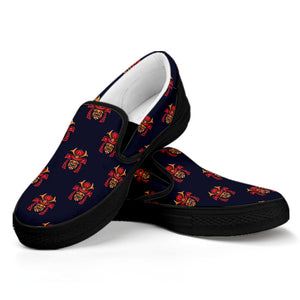 Japanese Samurai Pattern Print Black Slip On Shoes