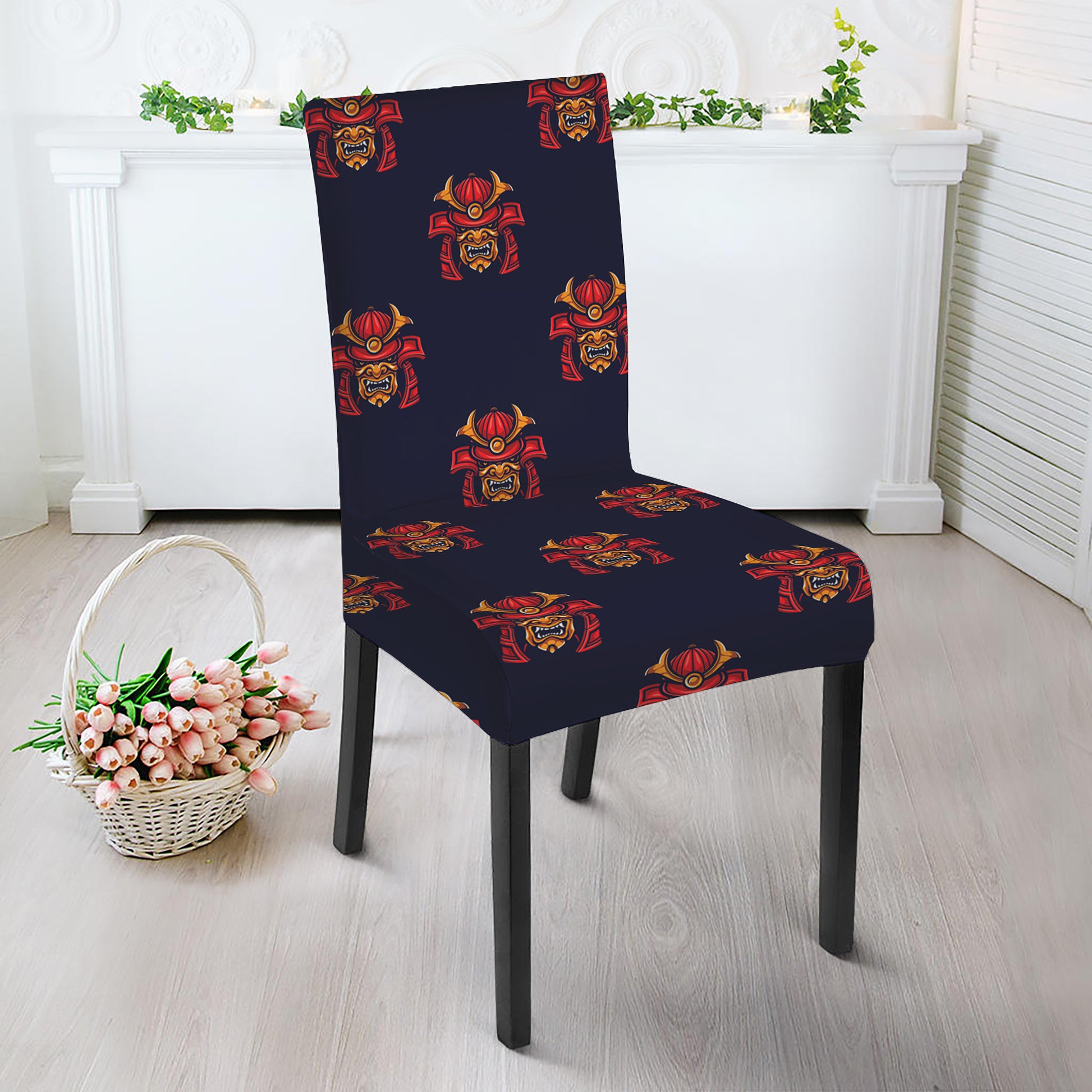 Japanese Samurai Pattern Print Dining Chair Slipcover