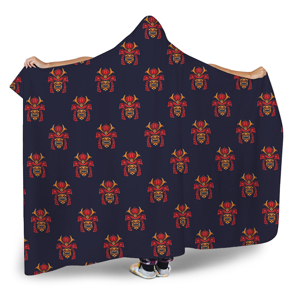 Japanese Samurai Pattern Print Hooded Blanket