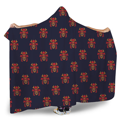 Japanese Samurai Pattern Print Hooded Blanket