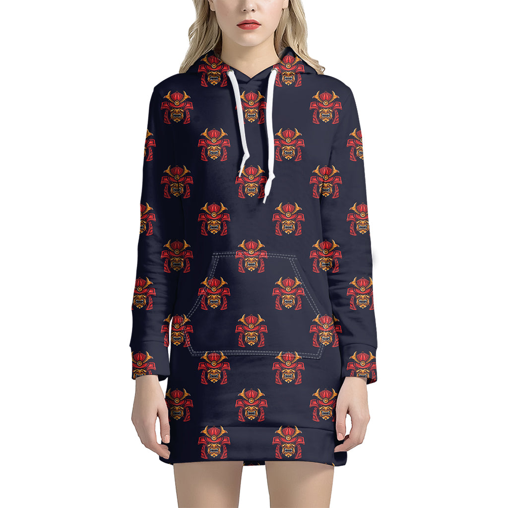 Japanese Samurai Pattern Print Hoodie Dress