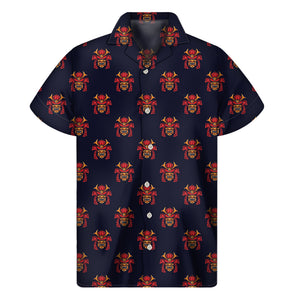 Japanese Samurai Pattern Print Men's Short Sleeve Shirt