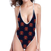 Japanese Samurai Pattern Print One Piece High Cut Swimsuit