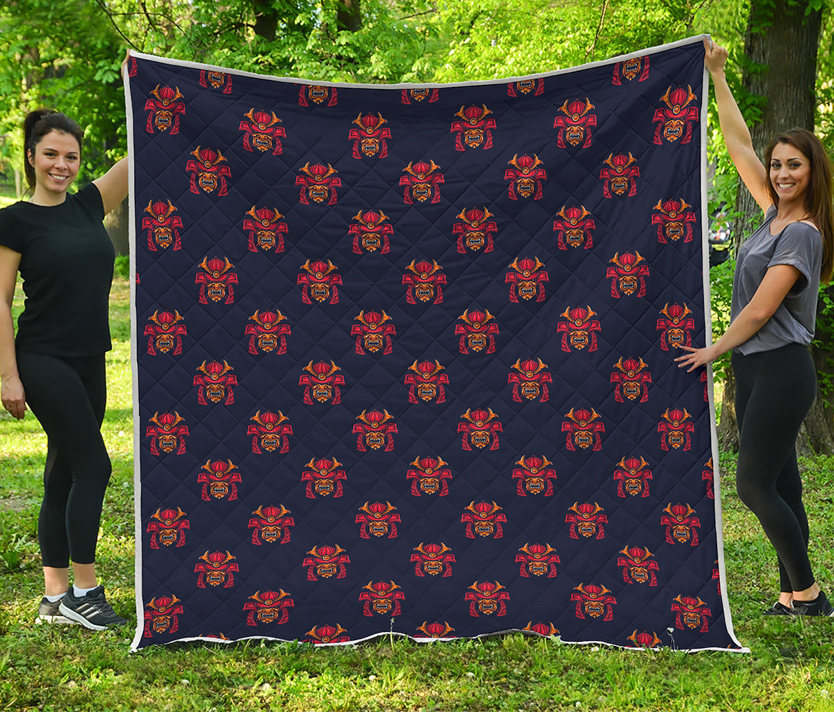 Japanese Samurai Pattern Print Quilt
