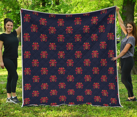 Japanese Samurai Pattern Print Quilt