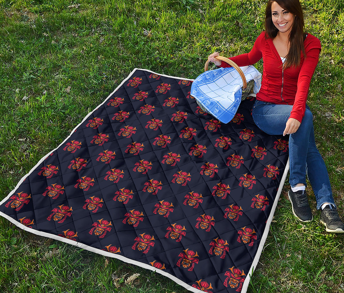 Japanese Samurai Pattern Print Quilt