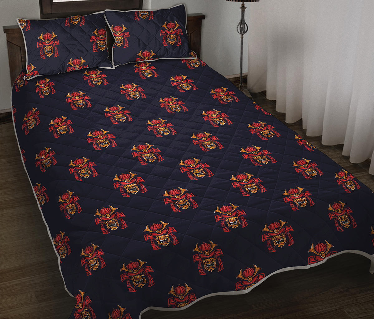 Japanese Samurai Pattern Print Quilt Bed Set