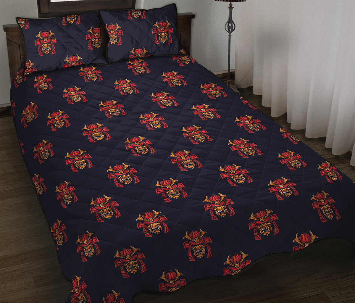 Japanese Samurai Pattern Print Quilt Bed Set