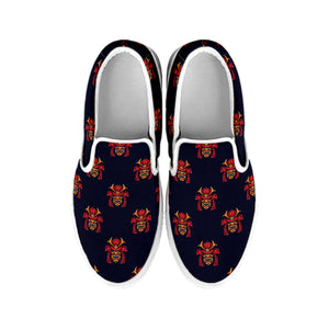 Japanese Samurai Pattern Print White Slip On Shoes