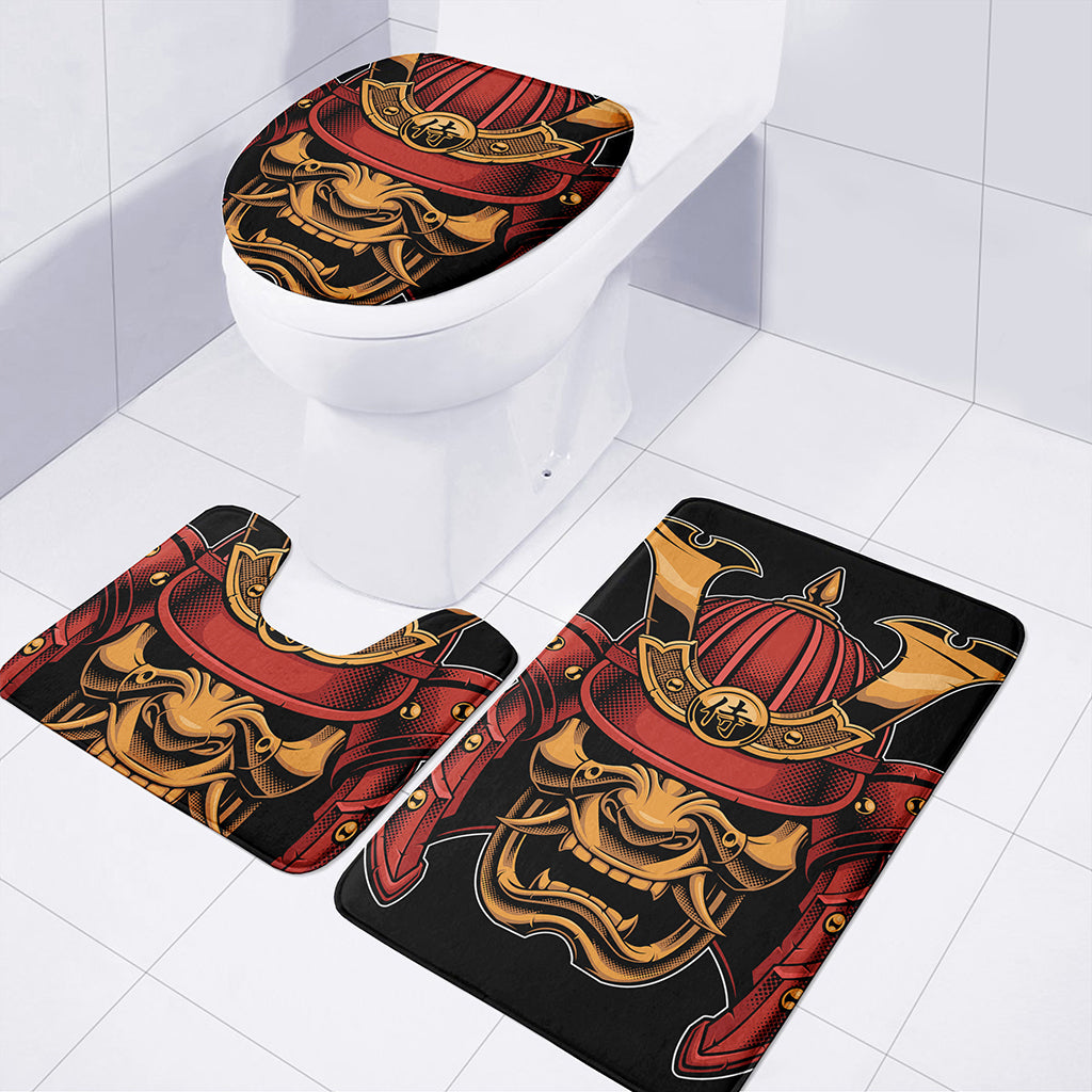 Japanese Samurai Warrior Mask Print 3 Piece Bath Mat Set