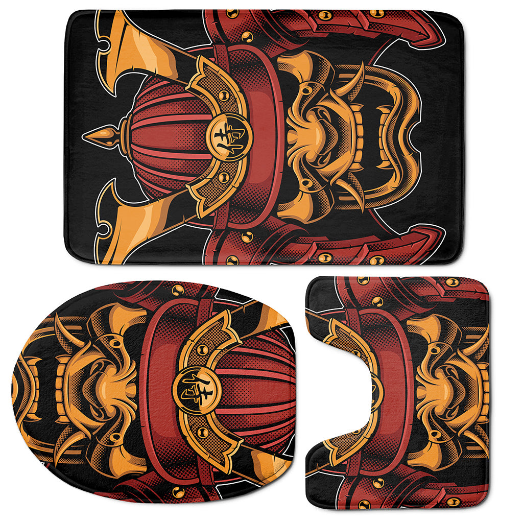 Japanese Samurai Warrior Mask Print 3 Piece Bath Mat Set