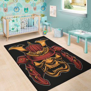 Japanese Samurai Warrior Mask Print Area Rug