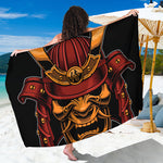 Japanese Samurai Warrior Mask Print Beach Sarong Wrap