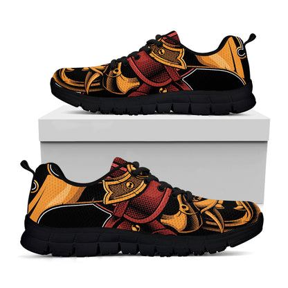 Japanese Samurai Warrior Mask Print Black Sneakers