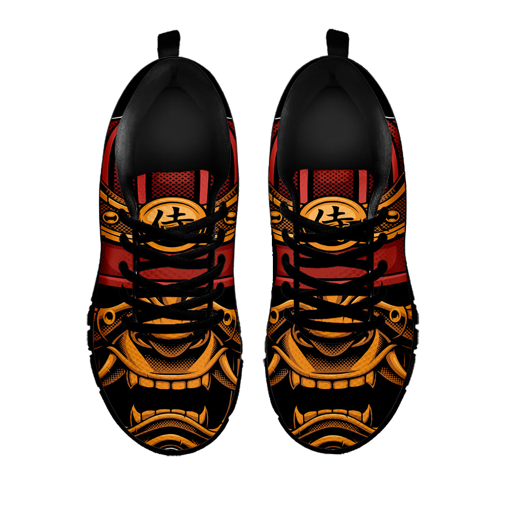 Japanese Samurai Warrior Mask Print Black Sneakers