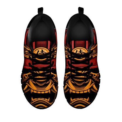 Japanese Samurai Warrior Mask Print Black Sneakers