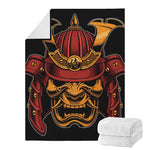 Japanese Samurai Warrior Mask Print Blanket