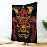 Japanese Samurai Warrior Mask Print Blanket