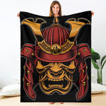 Japanese Samurai Warrior Mask Print Blanket