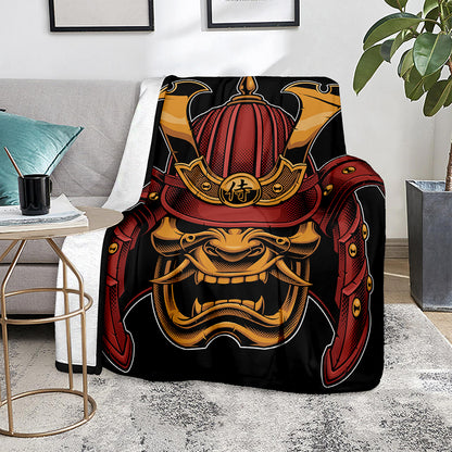 Japanese Samurai Warrior Mask Print Blanket