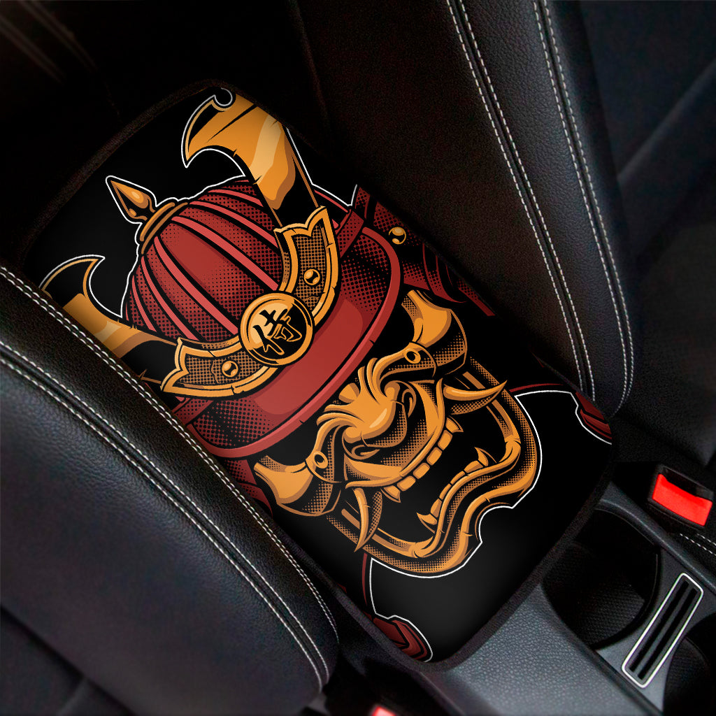 Japanese Samurai Warrior Mask Print Car Center Console Cover