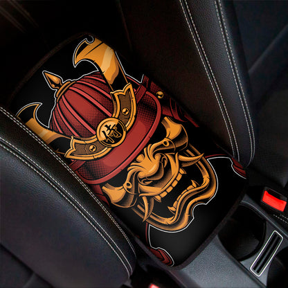Japanese Samurai Warrior Mask Print Car Center Console Cover
