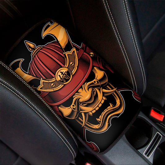 Japanese Samurai Warrior Mask Print Car Center Console Cover