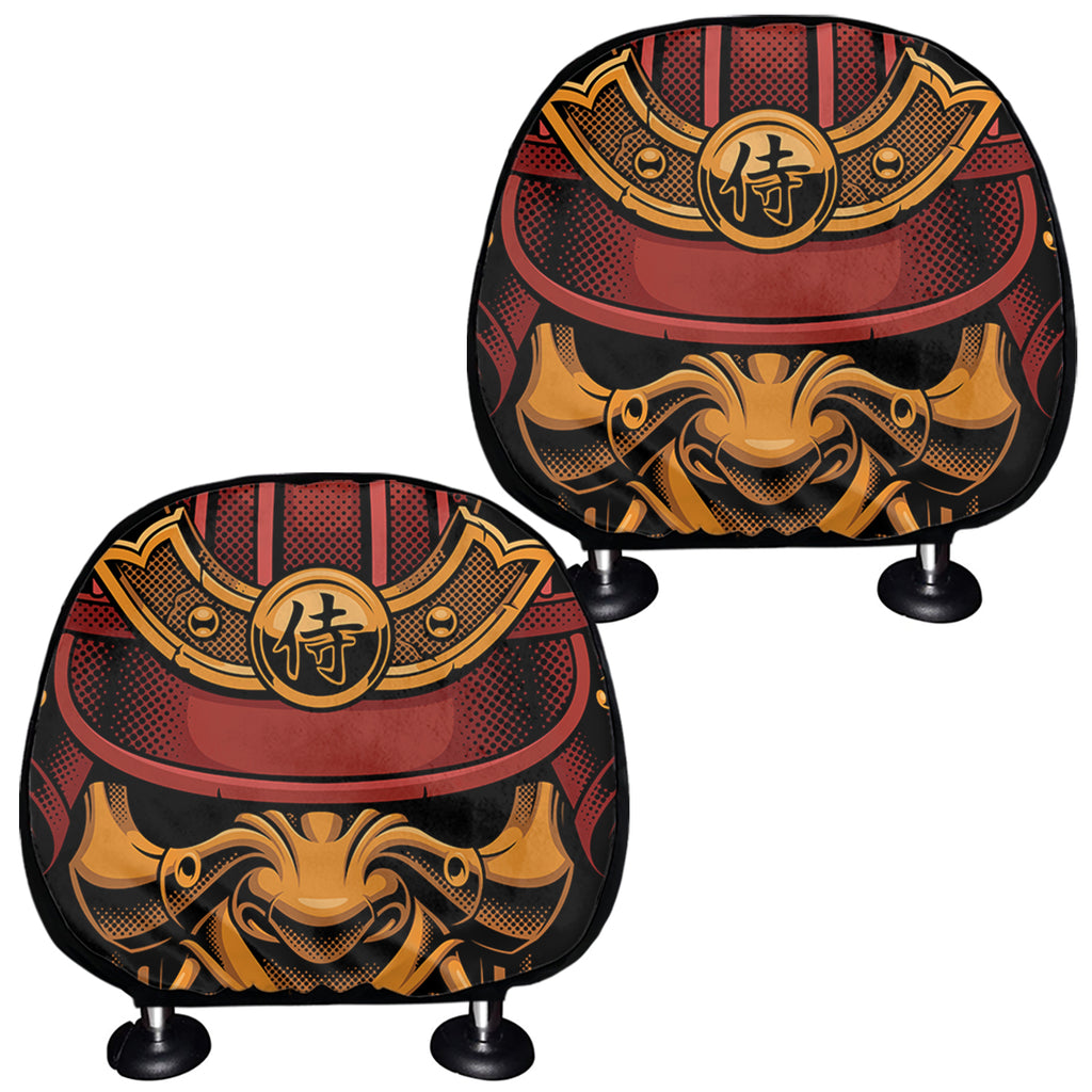 Japanese Samurai Warrior Mask Print Car Headrest Covers