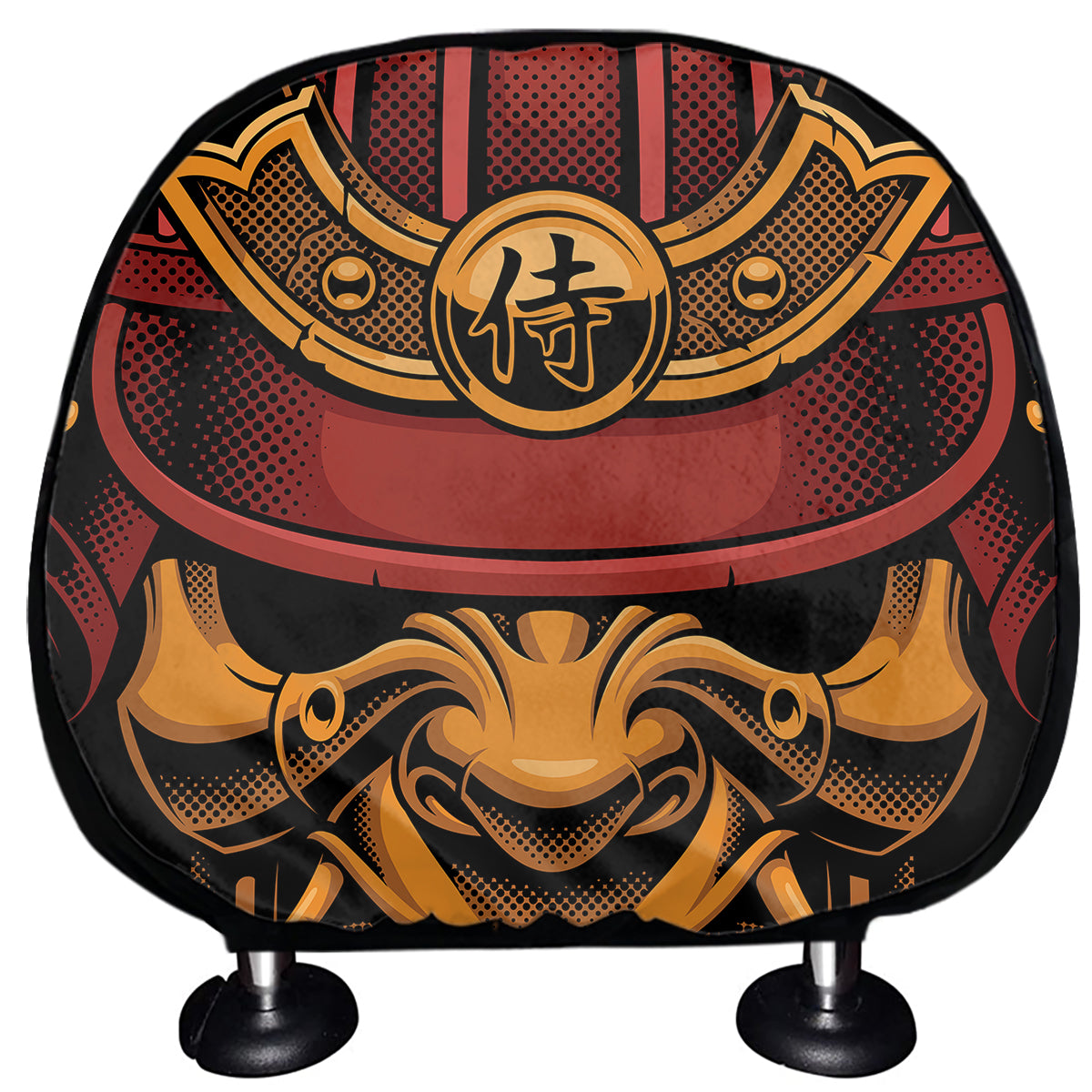 Japanese Samurai Warrior Mask Print Car Headrest Covers