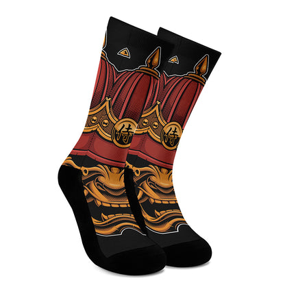 Japanese Samurai Warrior Mask Print Crew Socks