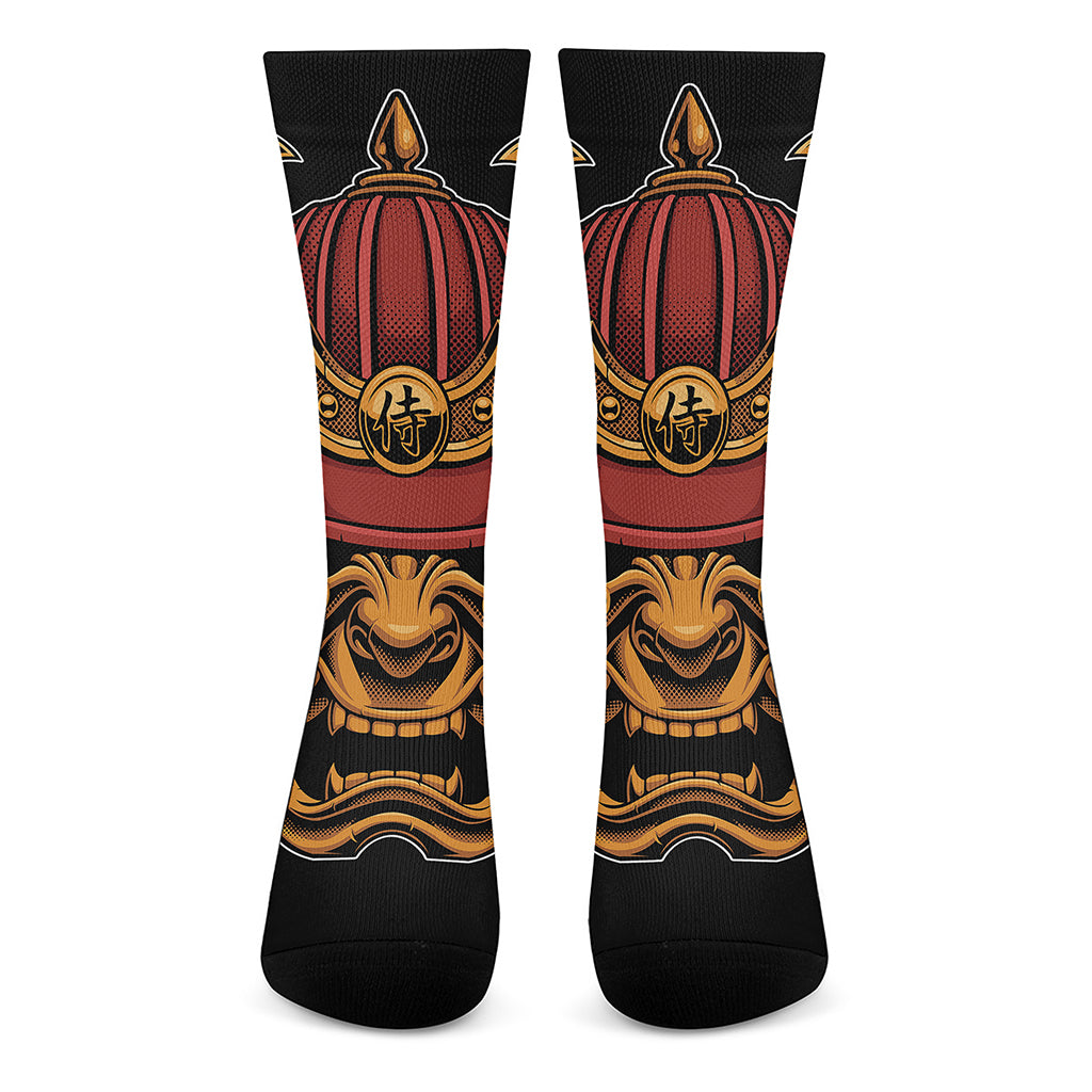 Japanese Samurai Warrior Mask Print Crew Socks