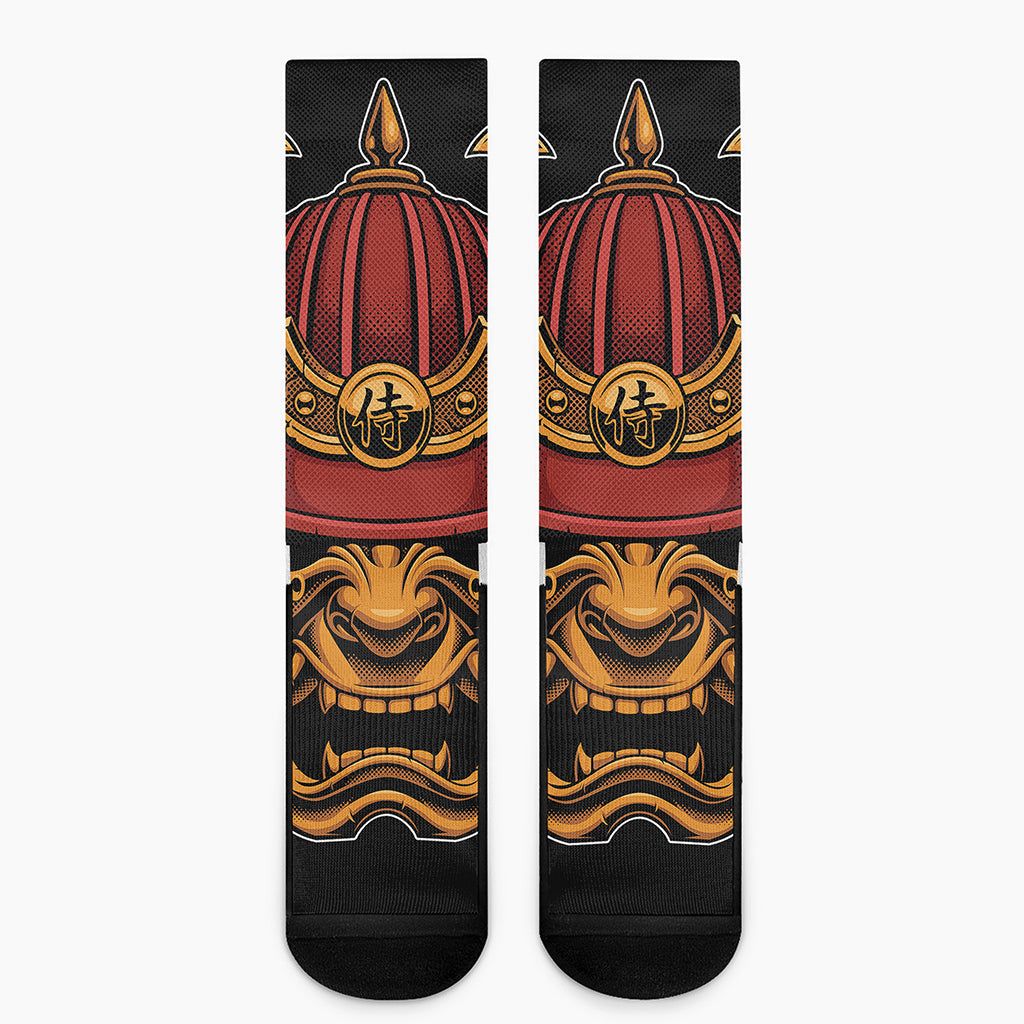 Japanese Samurai Warrior Mask Print Crew Socks