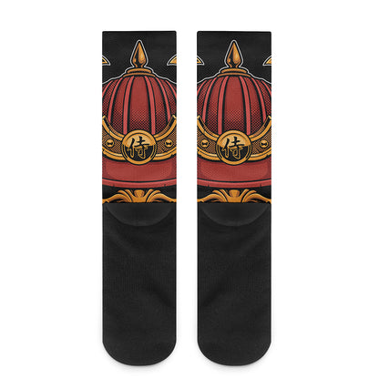 Japanese Samurai Warrior Mask Print Crew Socks