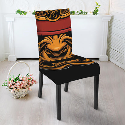 Japanese Samurai Warrior Mask Print Dining Chair Slipcover