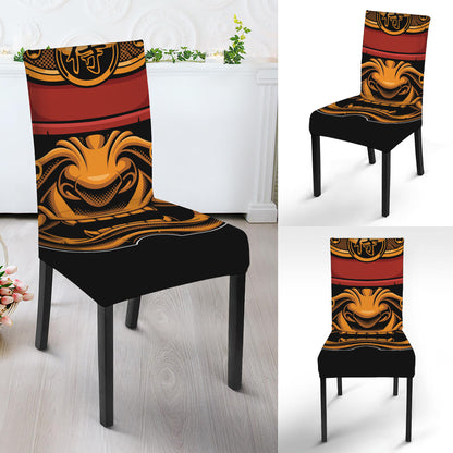 Japanese Samurai Warrior Mask Print Dining Chair Slipcover