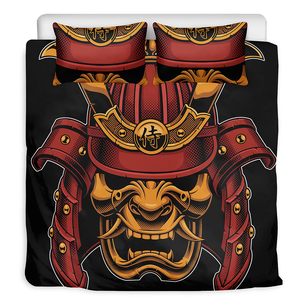 Japanese Samurai Warrior Mask Print Duvet Cover Bedding Set