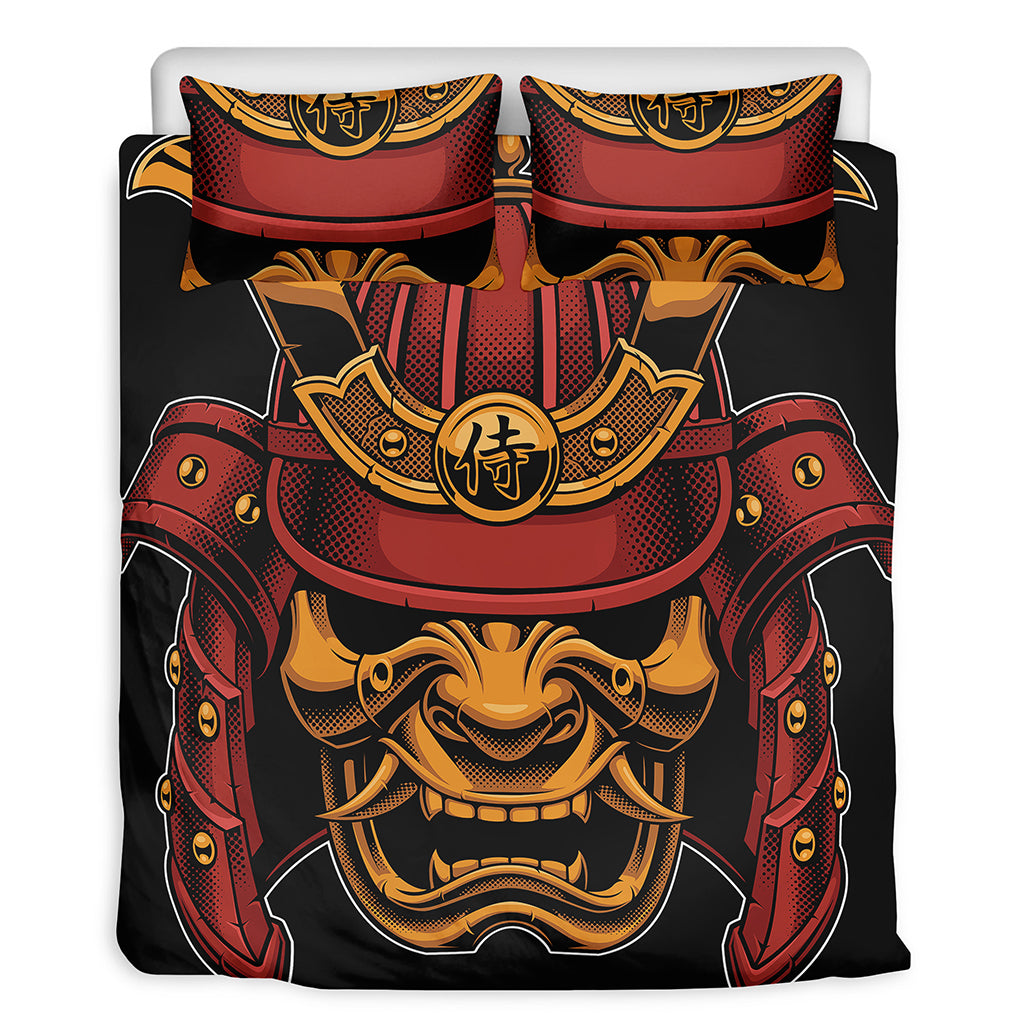 Japanese Samurai Warrior Mask Print Duvet Cover Bedding Set