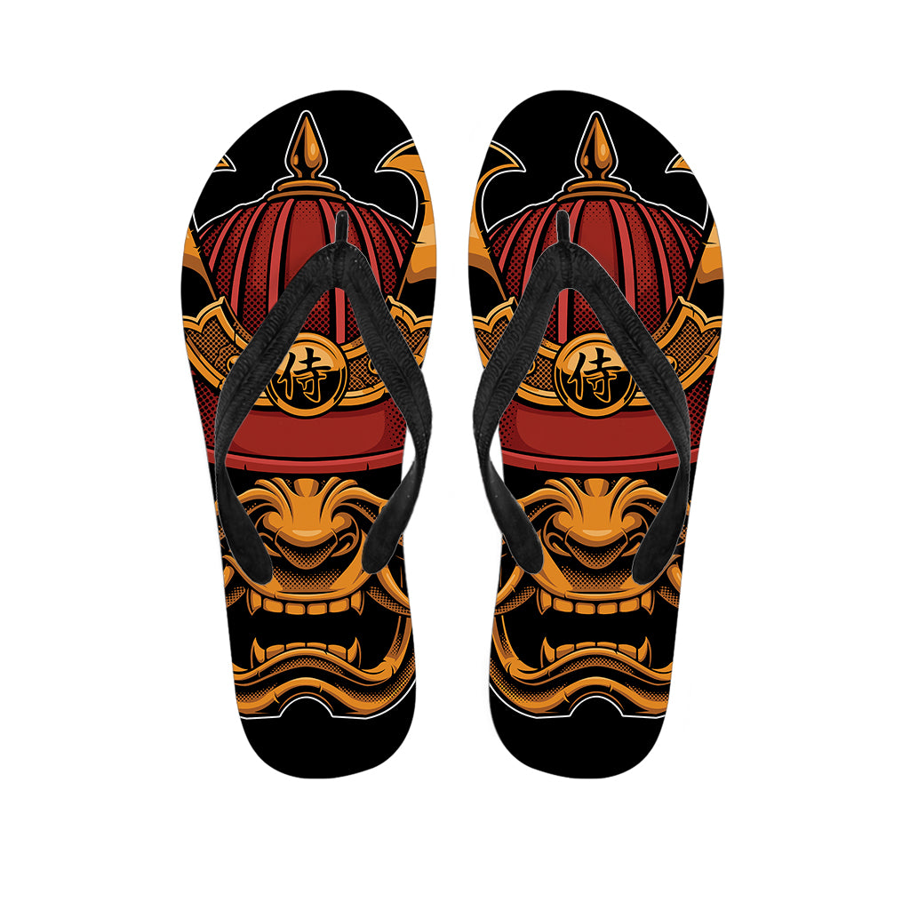 Japanese Samurai Warrior Mask Print Flip Flops