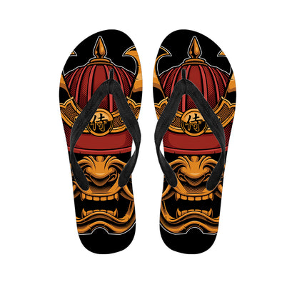 Japanese Samurai Warrior Mask Print Flip Flops