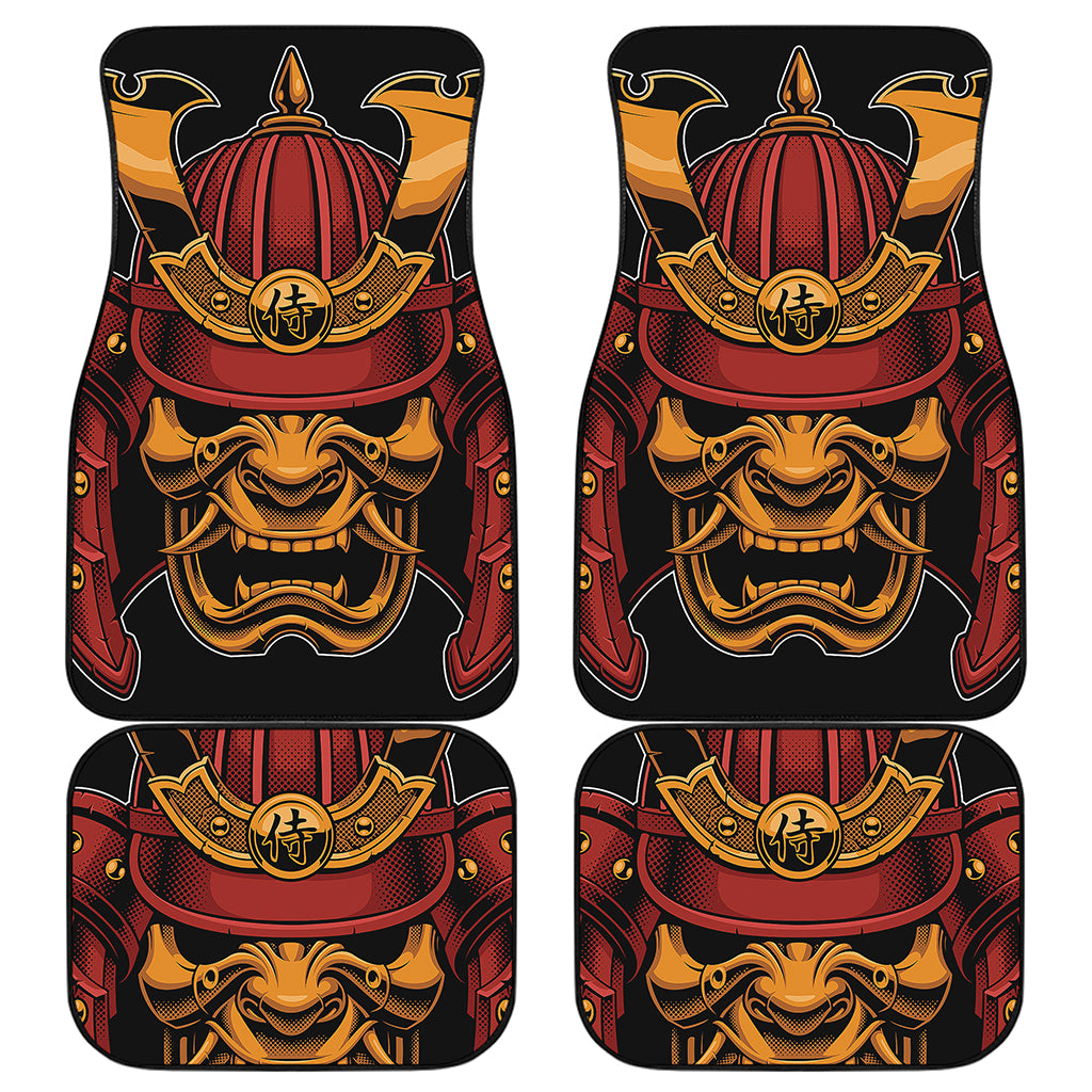 Japanese Samurai Warrior Mask Print Front and Back Car Floor Mats