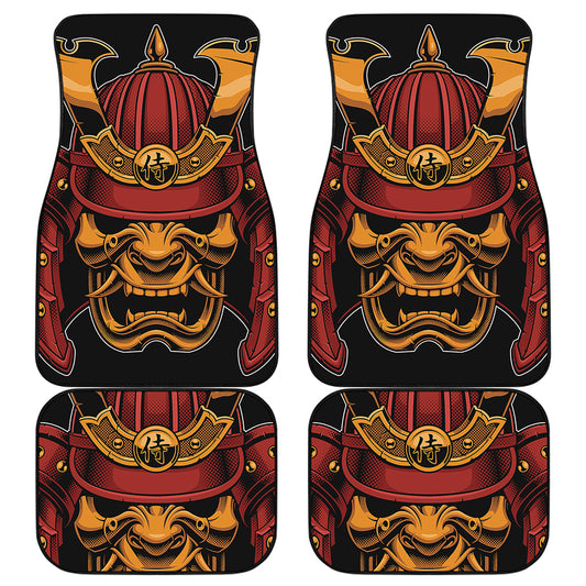 Japanese Samurai Warrior Mask Print Front and Back Car Floor Mats