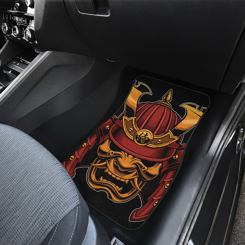 Japanese Samurai Warrior Mask Print Front and Back Car Floor Mats