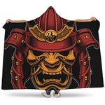 Japanese Samurai Warrior Mask Print Hooded Blanket