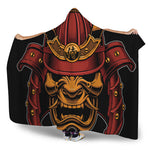 Japanese Samurai Warrior Mask Print Hooded Blanket