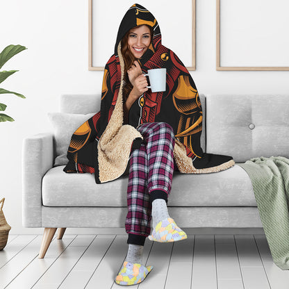 Japanese Samurai Warrior Mask Print Hooded Blanket