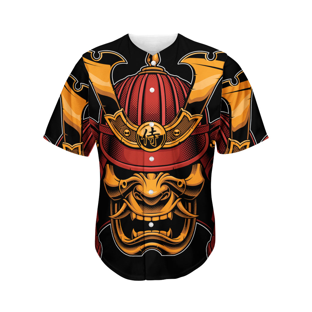 Japanese Samurai Warrior Mask Print Men's Baseball Jersey