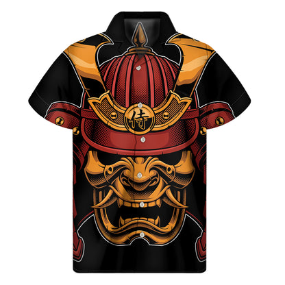 Japanese Samurai Warrior Mask Print Men's Short Sleeve Shirt